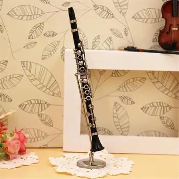 Mini Klarnetas Modelis, Muzikos instrumentų Miniatiūrų Stalo Dekoro Ekranas su juodos odos dėžutė + laikiklis