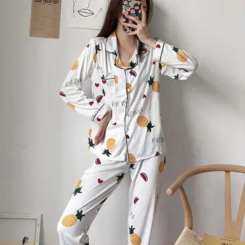 MISSKY 2020 Naujas Moterų Pajama Komplektai Animacinių filmų Spausdinimo Rudens Žiemos Long Sleeve Top +Kelnės Atsitiktinis Homewear Moterų Sleepwear
