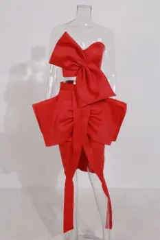 Missord 2021 Moterys Vasarą Seksualus Off Pečių Lankas Du Vnt. Rinkinys, Suknelės Moteriška Elegantiškas Aukštos Padalinta raudona Suknelė Vestidos FT19440