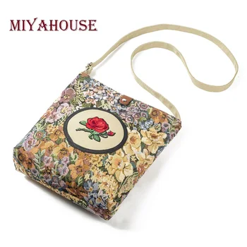 Miyahouse Mada Imituoti Siuvinėjimo Moterų Pečių Maišą Vintage Rose Ponios Crossbody Maišelį Gėlių Dizainas Moterys Krepšys