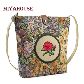 Miyahouse Mada Imituoti Siuvinėjimo Moterų Pečių Maišą Vintage Rose Ponios Crossbody Maišelį Gėlių Dizainas Moterys Krepšys
