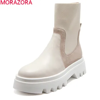 MORAZORA 2021 Aukštos kokybės moterų batai natūralios odos batus storais kulnais aikštėje kojų mada batai moterims juoda