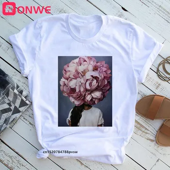 Moterims Gėlių Drugelis Lady Marškinėlius Mergina Harajuku Atsitiktinis Balta T-Shirt Moterų Drabužius,Lašas Laivybos