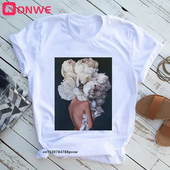 Moterims Gėlių Drugelis Lady Marškinėlius Mergina Harajuku Atsitiktinis Balta T-Shirt Moterų Drabužius,Lašas Laivybos