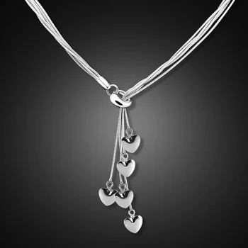 Moteris Dovanų 925 Sterlingas Sidabro Multi-kutas Karoliai Moterų Kietas Sidabro Širdies Star Pakabukas Choker Fine Jewelry