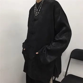 Moteris Vyras Palaidinė Dragon Spausdinti Harajuku Streetwear Kinų Stiliaus Stovėti Apykaklės Sagtis Derliaus Juoda Balta Marškinėliai Blusas