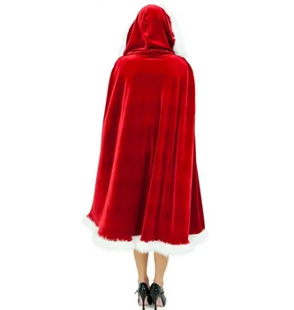 Moteriški Mergina Kailio Kalėdų Santa Claus Žaliojo Kalėdos Suaugusiųjų Kostiumas Raudoną Nuotakos Ponios Fancy Dress Žiemą Šiltas Gobtuvu Aksomo Skraiste