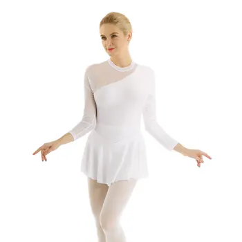 Moterys baleto suknelė ledo čiuožimo šokių suknelė ilgomis Rankovėmis Apynasrio Kaklo Backless Čiuožimo Suknelė Gimnastika Baleto Leotard Šokių Suknelė