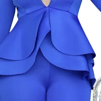 Moterys nustatyti Du Gabalus Elegantiškas Office Lady Blue Pynimas Kailis Viršuje Kelnės Atsitiktinis Verslo Moterų Drabužiai Tiktų NE Diržas 2020 M. Rudenį