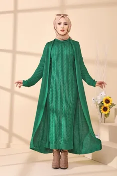 Moterys Nustatyti Tricot Suknelė Naują Atvykimo Rudenį, Žiemą 2 Vnt Hijab Trikotažas Kostiumas Islamo Musulmonų Drabužiai Ilgas Cardigan Modelio