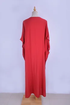 Moterys Vasarą Raudona Spalva Long Sleeve V-Neck Cotton Plus Size Kaftan Suknelė S-5XL