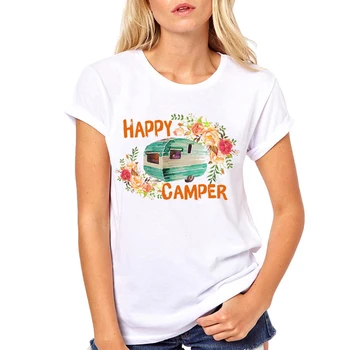 Moterų Drabužiai, Spausdinimo Vasaros Laimingas Kemperis Vacay Ponios Gėlių Gėlių Moteris Harajuku Punk Viršuje Atsitiktinis Marškinėliai T Moterų marškinėliai