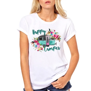 Moterų Drabužiai, Spausdinimo Vasaros Laimingas Kemperis Vacay Ponios Gėlių Gėlių Moteris Harajuku Punk Viršuje Atsitiktinis Marškinėliai T Moterų marškinėliai