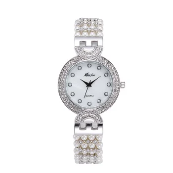 Moterų Elegantiškas Pearl Kvarcinis Laikrodis CZ Stone Asfaltuotas Prekės ženklo Moterų Ponios Žiūrėti Vandeniui Žiūrėti Auksas, Sidabras Juvelyrika