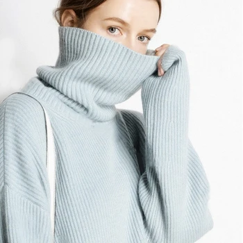 Moterų kašmyro megztinis 2018 naują atvykimo rudenį, žiemą, aukštos apykaklės tirštėti puloveriai moterų kietas prarasti ilgomis rankovėmis megztinis