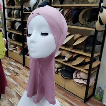 Moterų Medvilnės Visiškai Padengti Vidinį Hijab Kepurės musulmonų turbaną islamo pagal šalikas crossover kepurės