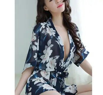 Moterų Nightdress Kimono stiliaus Seksualus Sujungimas naktiniai drabužiai Mini rūbeliai satino pižamą Naktį Suknelė chemise
