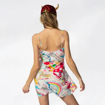 Moterų Sexy Suknelė Vasarai Rankovių Spausdinti Mini Suknelė 2021 Klubas Mados Naujų Šalies Backless-Line Suknelės Moteriška Suknelė