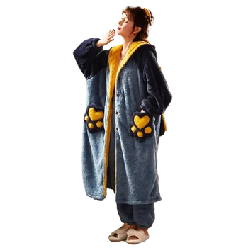 Moterų Sleepwear Plius Dydis XXL Žiemos Pižamos Intensyviau Nighty Prarasti Versija Vidutinio Stiliaus Gobtuvu Pižama Pliušinis Pajama rinkinys