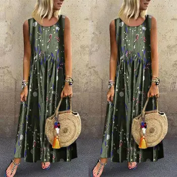 Moterų Suknelė 2019 mados moterų spausdinti Bohemijos Gėlių ilgas, Maxi berankovis suknelė vakare šalies vasaros beach sun suknelė o-kaklo karšto