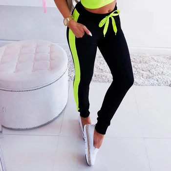 Moterų Sweatpants Kratinys Dizainas, Spalvų Atitikimo Vidurio Juosmens Pieštuku Kelnes 2019 M. Vasarą, Rudenį Slim Kelnės Sportui Streetwear