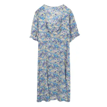 Moterų vasaros spausdinti aikštėje apykaklės sluoksniuotos rankovėmis padalinta į darbą ir atgal suknelė plius dydis blauzdos ilgis atsitiktinis suknelė 100 kg, gali būti dėvėti
