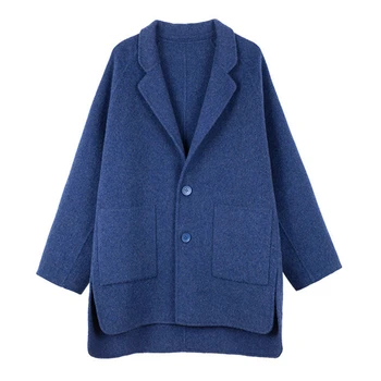 Moterų Žiemos Single-Breasted Vilnoniai Paltai ilgomis Rankovėmis Mėlyna Vilnoniai Paltai Moterims Atvartas Dangus Mėlynas korėjos Stiliaus Moteriški Paltai Outwear
