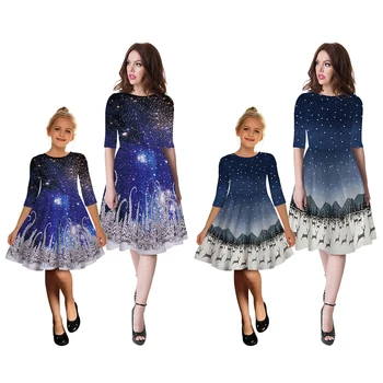 Motina Dukra Suknelė Šeimos Atitikimo Komplektus 3D Skaitmeninio Žvaigždžių Spausdinti Suknelė Vasaros Mergaitė Moterų Kalėdų Suknelės Sundress Drabužiai
