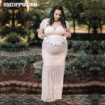 Motinystės Fotografija Rekvizitai Motinystės Suknelė Baby Shower Motinystės Fotosesiją Maxi Suknelė Trumpomis Rankovėmis V-Kaklo Išjungti Peties