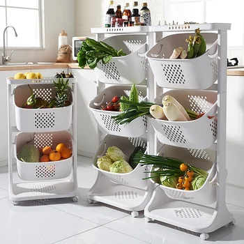 Multi-sluoksnį vaisių ir daržovių stovo su ratais virtuvės lentynos vaisių krepšeliu daržovių apdailos stovo kilnojamojo hot pot stovo