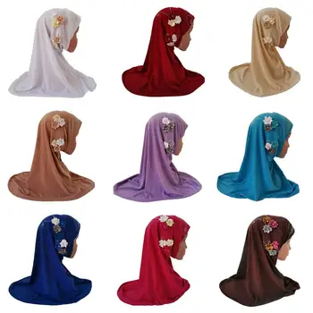 Musulmonų Vaikai Mergaičių Gėlių Karšto Gręžimo Hijab Skrybėlės Vaikas Islamo Skarelė Kepurės Islamo Turbaną Pilnas Draudimas Banadanas Atsitiktinis Mados