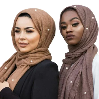 Musulmonų vingiuoti hijab Skaros ir apsiaustas vientisos spalvos moterų galvos skara turbaną femme musulman hijabs foulard su perlų 180*100cm