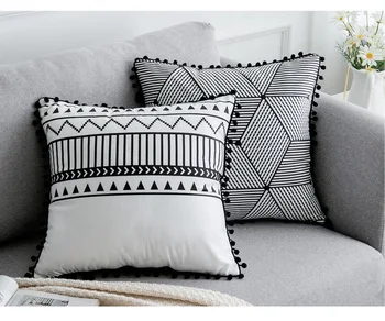 [MUZE-U] Bohemijos black & white geometrinis aksomo pagalvėlės dangtis 45*45 30*50 kamuolys kutas namų pagalvę padengti biuro kėdės užvalkalas