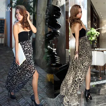 MwOiiOwM šalis suknelė moterų suknelės, naujos mados 2013 Leopard Šifono Bustier Maxi Vakarą Klubo Suknelė F