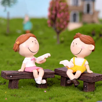 Mėgstate Skaitant knyga Meilužio Berniukas Mergaitė statulėlės animacinis personažas, fėja sodo namų miniatiūriniai ornamentu stalo dekoracija 