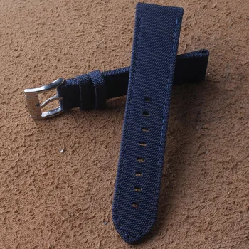 Nailono Canves Watchbands Dirželis Mėlyna +Originali Oda apačioje Žiūrėti juosta pin sagtis sidabro, nerūdijančio plieno, 22mm Sporto Žiūrėti vyrai