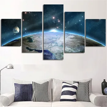 Namo Apdaila HD Spaudinių Drobės Plakatas 5 vnt Saulėtekio Žemės Nuotraukas, Modulinės Paukščių tako Gyvenimo Kambario Sienos Meno Pagrindų
