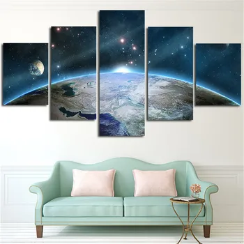 Namo Apdaila HD Spaudinių Drobės Plakatas 5 vnt Saulėtekio Žemės Nuotraukas, Modulinės Paukščių tako Gyvenimo Kambario Sienos Meno Pagrindų