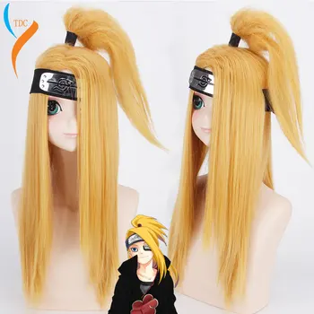Naruto Akactuki Cosplay perukai helovinas Deidara cosplay perukas vyrai Ilgai Aukso perukai hairpiece kostiumas Sintetinių Plaukų Vaidmenų žaidimas