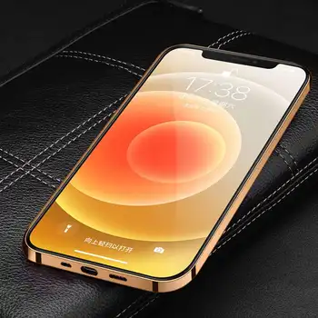 Natūralios Odos Atveju Iphone 12 Pro Atveju 12Pro Max Padengti Electroplate Raštas Etui Coque 