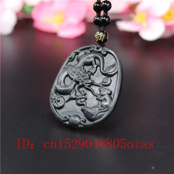 Natūralus Juodas Žalia Kinijos Jade Dragon Pakabukas Pelės Karoliai Žavesio Papuošalai Obsidianas Priedai Raižyti Amuletas Dovanos Vyrams