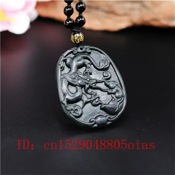 Natūralus Juodas Žalia Kinijos Jade Dragon Pakabukas Pelės Karoliai Žavesio Papuošalai Obsidianas Priedai Raižyti Amuletas Dovanos Vyrams