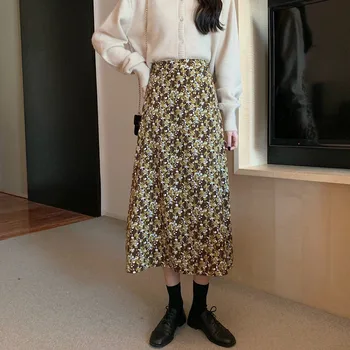 Nauja Rudens Spausdinti Atsitiktinis Mados Moterims Pavasario Vasaros Elegantiškas Moteris Vintage-Line Sijonas