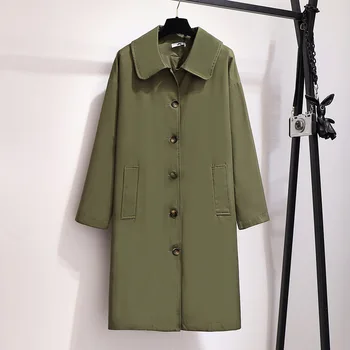Nauja rudens žiemos plius dydis paltai moterims didelis atsitiktinis palaidų atvartas dulkių ilgos tranšėjos paltai juoda armijos žalioji 3XL 4XL 5XL 6XL 7XL