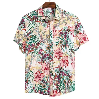 Nauja Vasaros Mens Trumpas Rankovės Havajų Marškinėliai Medvilnės Atsitiktinis Gėlių Marškiniai Banga Reguliariai Mens Drabužių Mados atogrąžų marškinėliai
