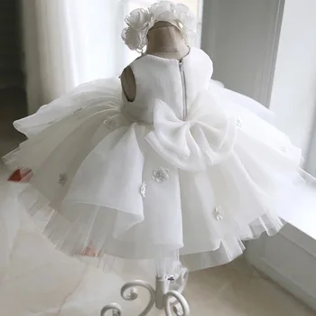 Naujagimių Krikšto Suknelė Baby Girl Balta Pirmojo Gimtadienio Dėvėti 3D Gėlių Bamblys Mergina Krikštynų Suknelė Vestuvių Vestidos