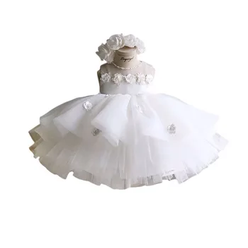 Naujagimių Krikšto Suknelė Baby Girl Balta Pirmojo Gimtadienio Dėvėti 3D Gėlių Bamblys Mergina Krikštynų Suknelė Vestuvių Vestidos
