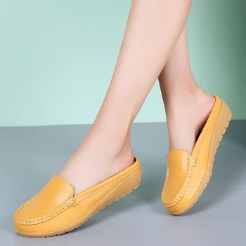 Naujas 2019 kietas moterų sandalai vasarą šlepetės šlepetės šlepetės natūralios Odos butas ponios sandalai paslysti ant butai, batai, klumpės moteris
