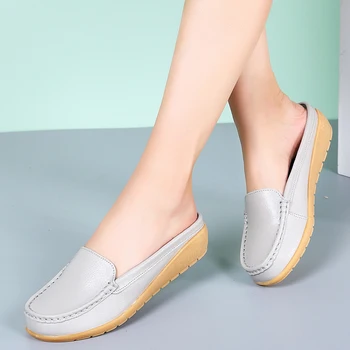 Naujas 2019 kietas moterų sandalai vasarą šlepetės šlepetės šlepetės natūralios Odos butas ponios sandalai paslysti ant butai, batai, klumpės moteris