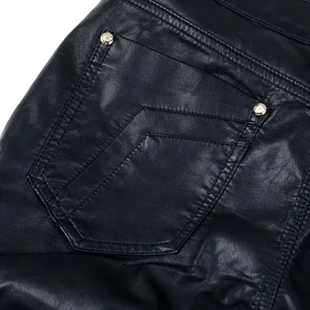 Naujas atvykimo 2018 punk stiliaus mados kaukolė spausdinti slim fit pu odos džinsai vyrų vyrų prigludę odinės kelnės PK6-1